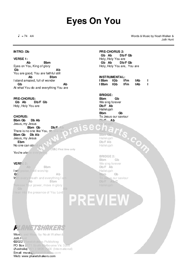Eyes On You (Live) Chords PDF PraiseCharts