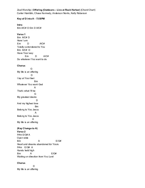 Offering (Outdoors - Live at Rock Harbor) Chord Chart (Zeal Worship)