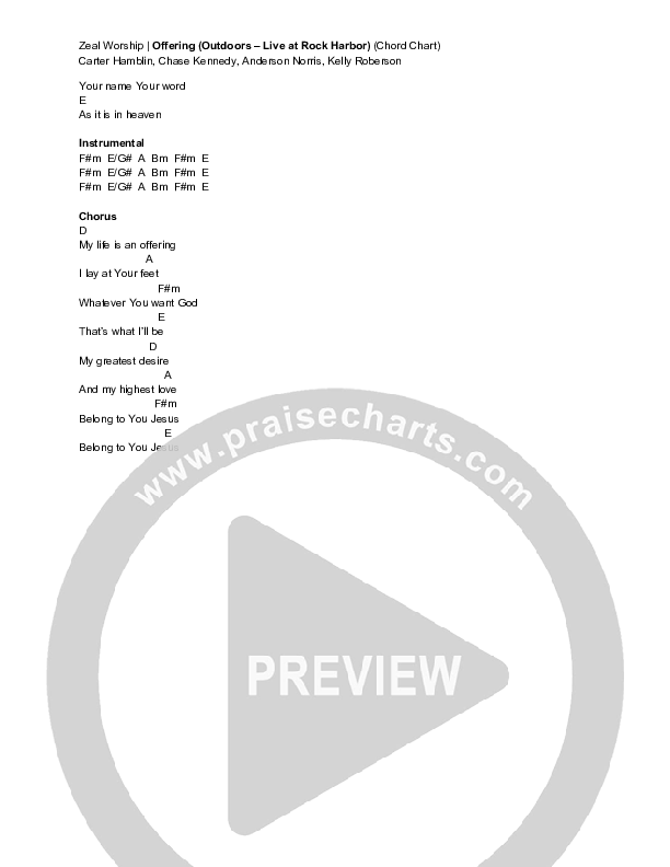 Offering (Outdoors - Live at Rock Harbor) Chord Chart (Zeal Worship)