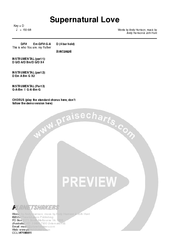Supernatural Love (Live) Chord Chart (Planetshakers)