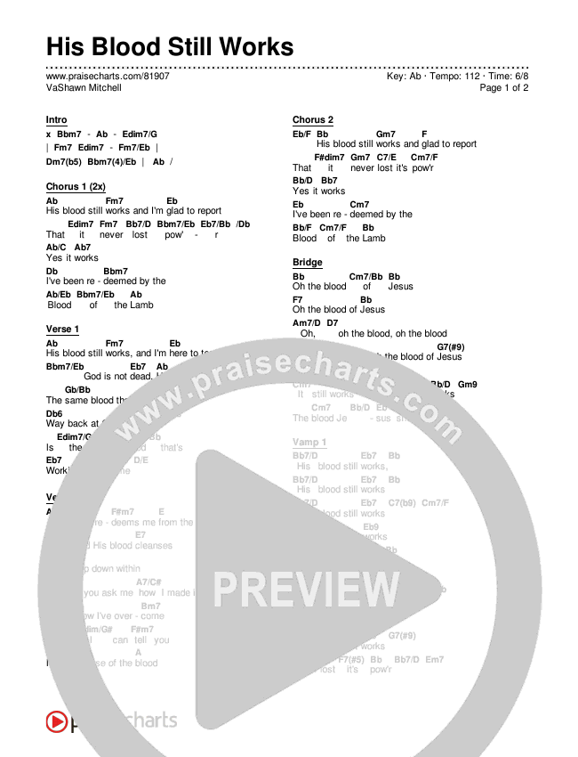 His Blood Still Works Chords & Lyrics (VaShawn Mitchell)