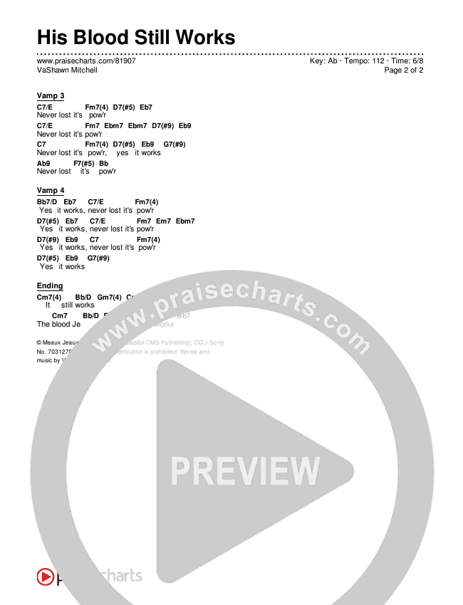 His Blood Still Works Chords & Lyrics (VaShawn Mitchell)