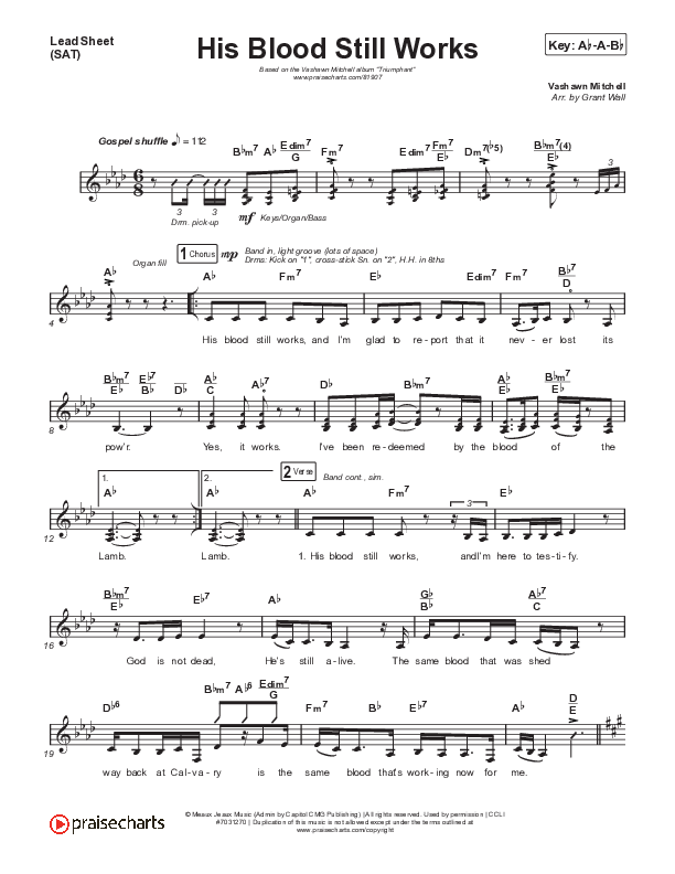 His Blood Still Works Lead Sheet (SAT) (VaShawn Mitchell)