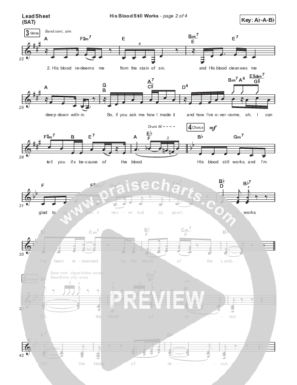 His Blood Still Works Lead Sheet (SAT) (VaShawn Mitchell)