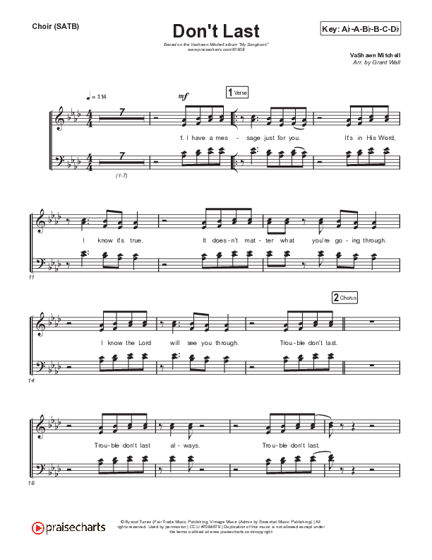 Don't Last Choir Sheet (SATB) (VaShawn Mitchell)