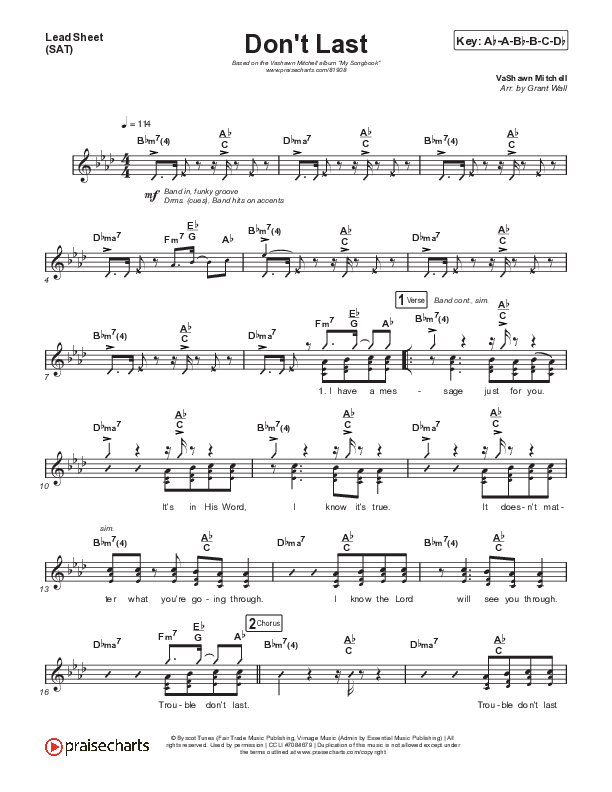 Don't Last Lead Sheet (SAT) (VaShawn Mitchell)