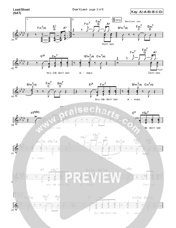 Don't Last Lead Sheet (SAT) (VaShawn Mitchell)