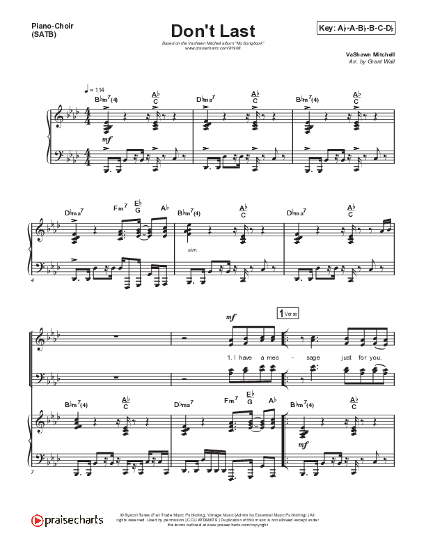 Don't Last Piano/Vocal (SATB) (VaShawn Mitchell)