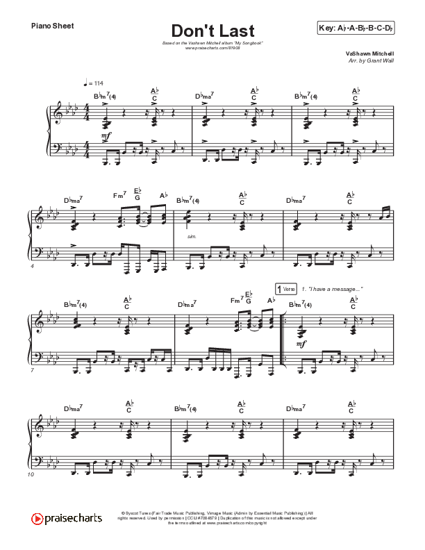 Don't Last Piano Sheet (VaShawn Mitchell)