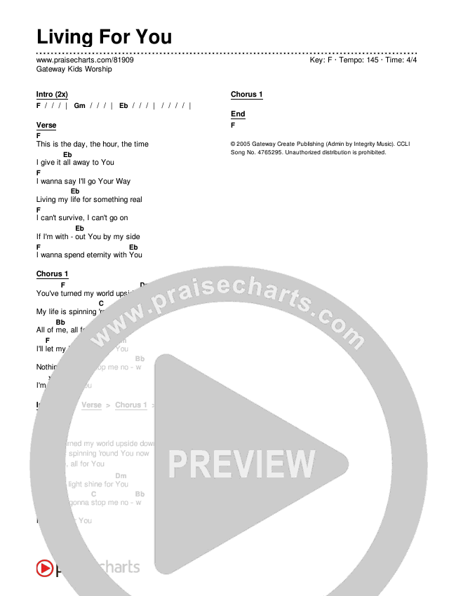 Living For You Chords & Lyrics (Gateway Kids Worship)