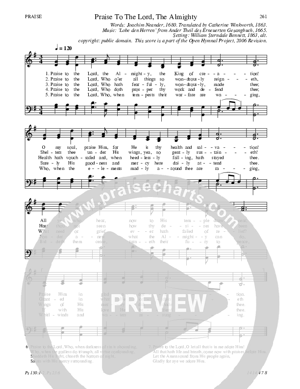 Praise To The Lord The Almighty Hymn Sheet (SATB) (Traditional Hymn)