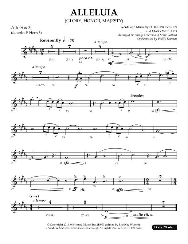 Alleluia (Glory Honor Majesty) (Choral Anthem SATB) Alto Sax (Lifeway Choral / Arr. Phillip Keveren / Arr. Mark Willard)