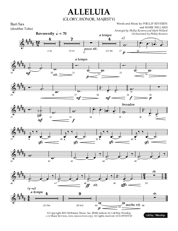 Alleluia (Glory Honor Majesty) (Choral Anthem SATB) Bari Sax (Lifeway Choral / Arr. Phillip Keveren / Arr. Mark Willard)