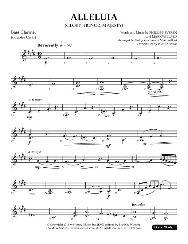 Alleluia (Glory Honor Majesty) (Choral Anthem SATB) Bass Clarinet (Lifeway Choral / Arr. Phillip Keveren / Arr. Mark Willard)
