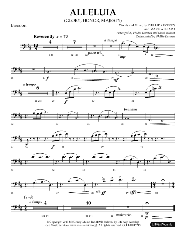 Alleluia (Glory Honor Majesty) (Choral Anthem SATB) Bassoon (Lifeway Choral / Arr. Phillip Keveren / Arr. Mark Willard)