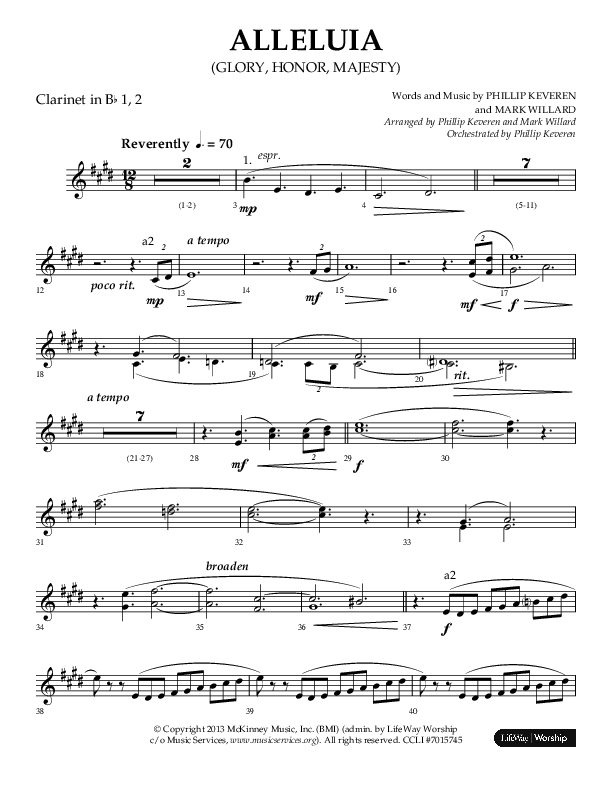 Alleluia (Glory Honor Majesty) (Choral Anthem SATB) Clarinet 1/2 (Lifeway Choral / Arr. Phillip Keveren / Arr. Mark Willard)