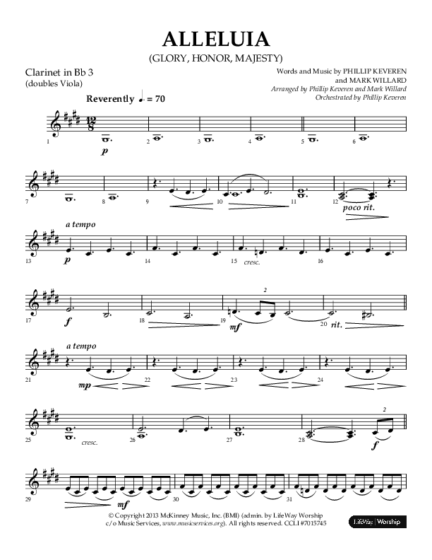 Alleluia (Glory Honor Majesty) (Choral Anthem SATB) Clarinet 3 (Lifeway Choral / Arr. Phillip Keveren / Arr. Mark Willard)