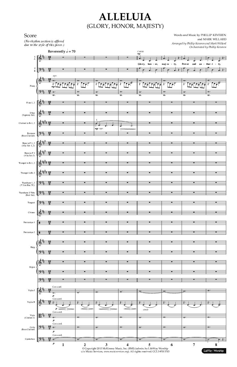 Alleluia (Glory Honor Majesty) (Choral Anthem SATB) Orchestration (Lifeway Choral / Arr. Phillip Keveren / Arr. Mark Willard)