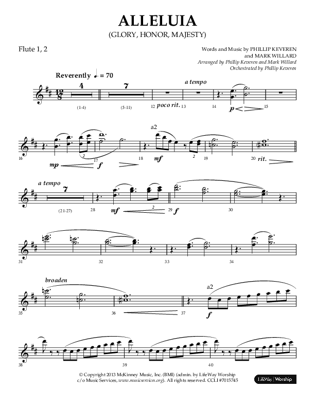 Alleluia (Glory Honor Majesty) (Choral Anthem SATB) Flute 1/2 (Lifeway Choral / Arr. Phillip Keveren / Arr. Mark Willard)