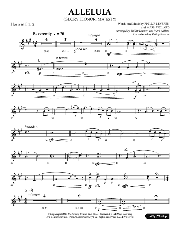 Alleluia (Glory Honor Majesty) (Choral Anthem SATB) French Horn 1/2 (Lifeway Choral / Arr. Phillip Keveren / Arr. Mark Willard)