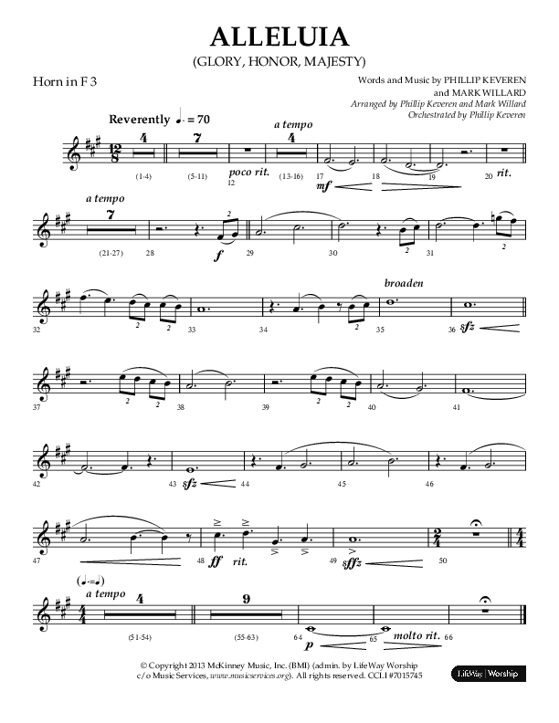 Alleluia (Glory Honor Majesty) (Choral Anthem SATB) French Horn 3 (Lifeway Choral / Arr. Phillip Keveren / Arr. Mark Willard)
