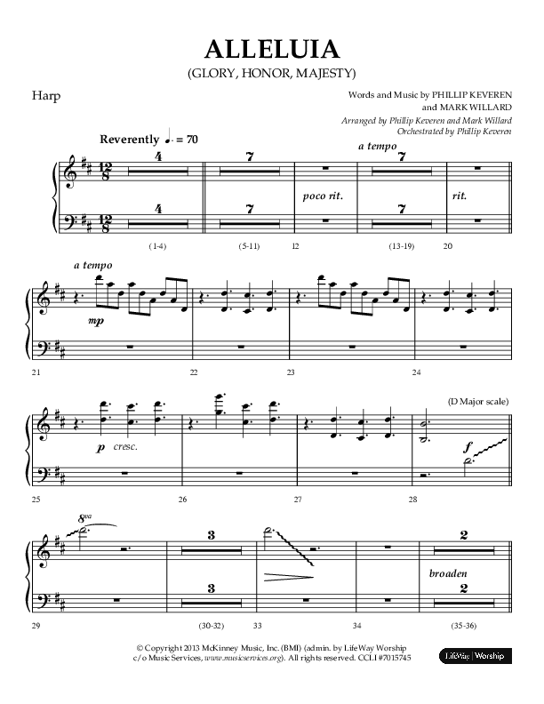 Alleluia (Glory Honor Majesty) (Choral Anthem SATB) Harp (Lifeway Choral / Arr. Phillip Keveren / Arr. Mark Willard)