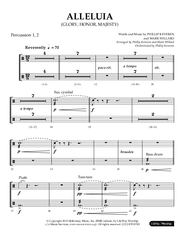 Alleluia (Glory Honor Majesty) (Choral Anthem SATB) Percussion 1/2 (Lifeway Choral / Arr. Phillip Keveren / Arr. Mark Willard)