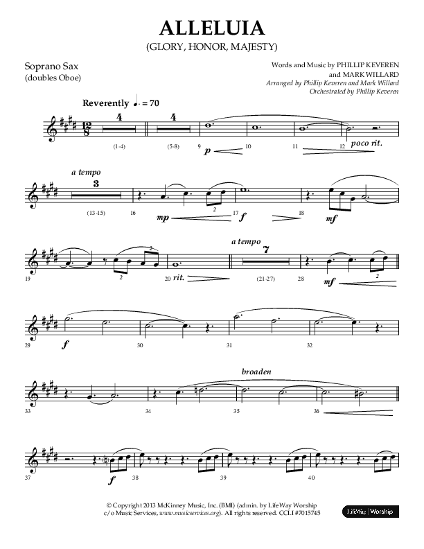 Alleluia (Glory Honor Majesty) (Choral Anthem SATB) Soprano Sax (Lifeway Choral / Arr. Phillip Keveren / Arr. Mark Willard)