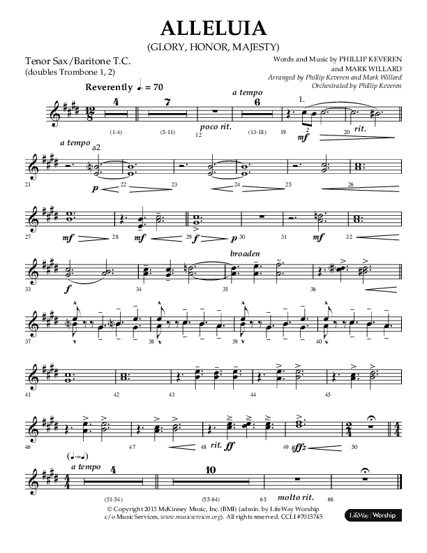 Alleluia (Glory Honor Majesty) (Choral Anthem SATB) Tenor Sax/Baritone T.C. (Lifeway Choral / Arr. Phillip Keveren / Arr. Mark Willard)