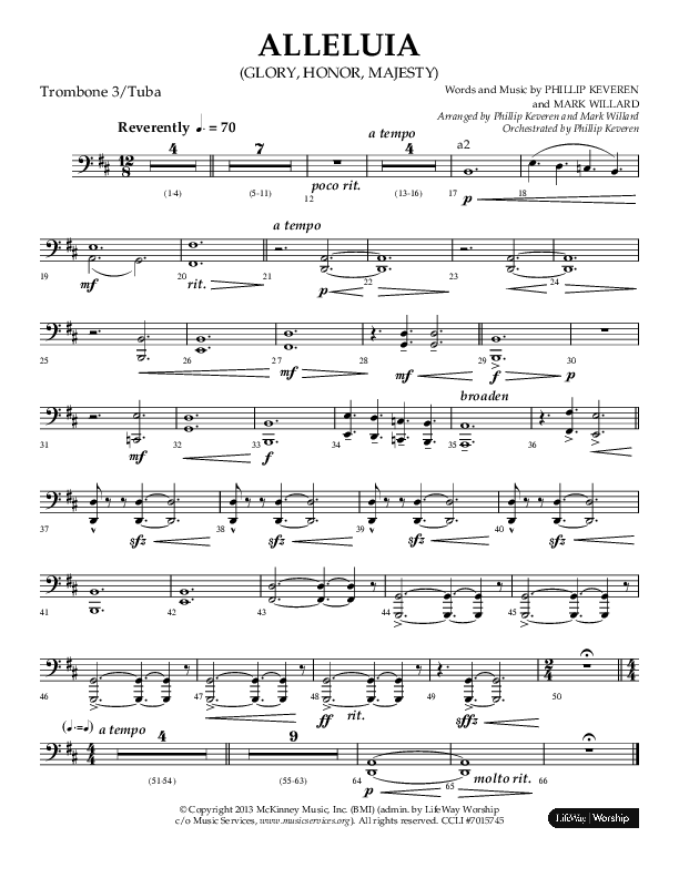 Alleluia (Glory Honor Majesty) (Choral Anthem SATB) Trombone 3/Tuba (Lifeway Choral / Arr. Phillip Keveren / Arr. Mark Willard)