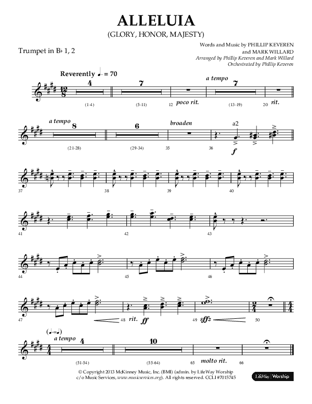 Alleluia (Glory Honor Majesty) (Choral Anthem SATB) Trumpet 1,2 (Lifeway Choral / Arr. Phillip Keveren / Arr. Mark Willard)