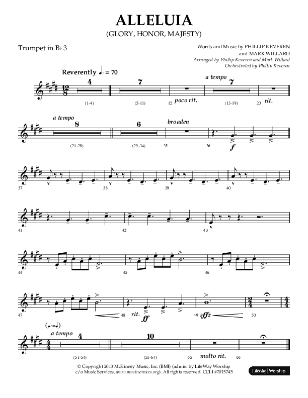 Alleluia (Glory Honor Majesty) (Choral Anthem SATB) Trumpet 3 (Lifeway Choral / Arr. Phillip Keveren / Arr. Mark Willard)