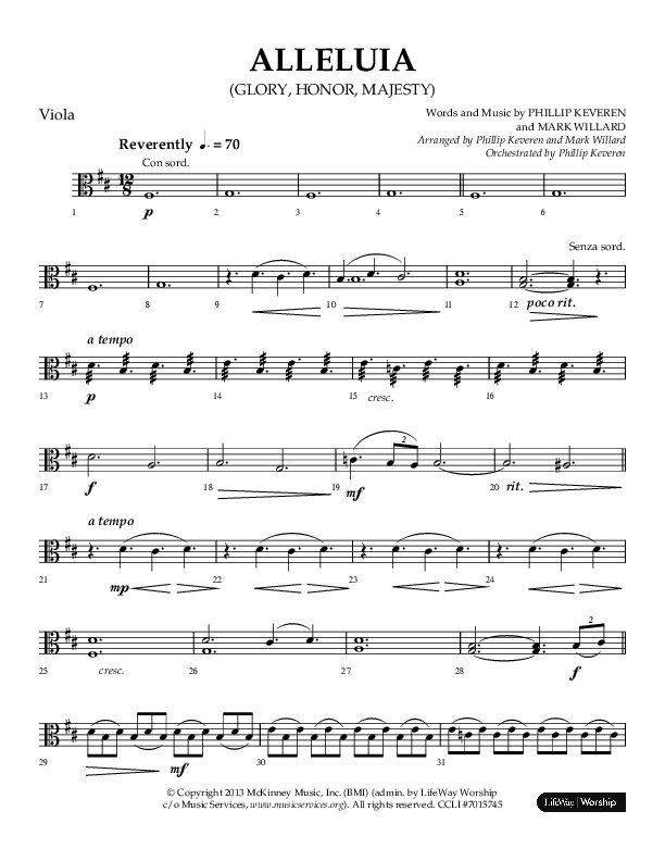 Alleluia (Glory Honor Majesty) (Choral Anthem SATB) Viola (Lifeway Choral / Arr. Phillip Keveren / Arr. Mark Willard)