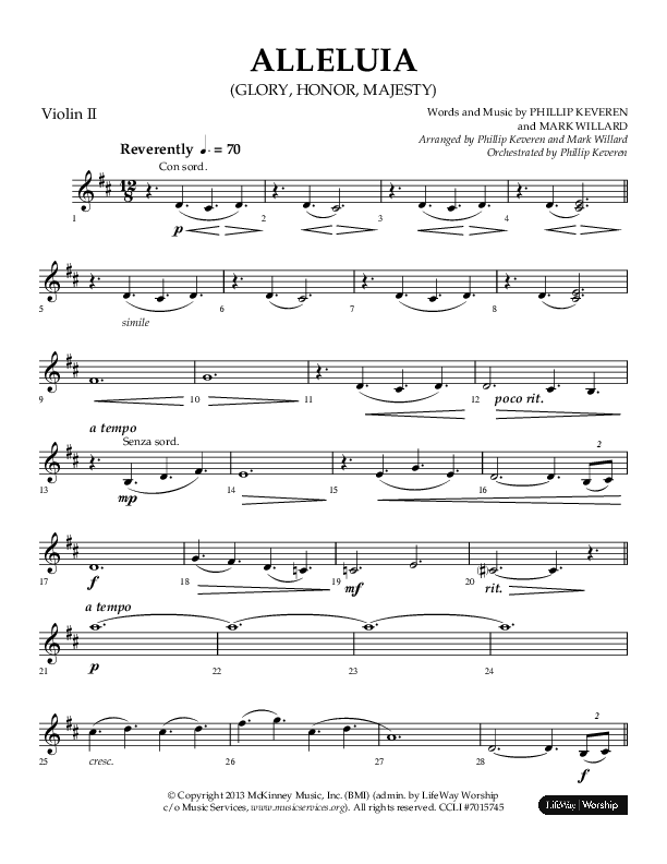 Alleluia (Glory Honor Majesty) (Choral Anthem SATB) Violin 2 (Lifeway Choral / Arr. Phillip Keveren / Arr. Mark Willard)
