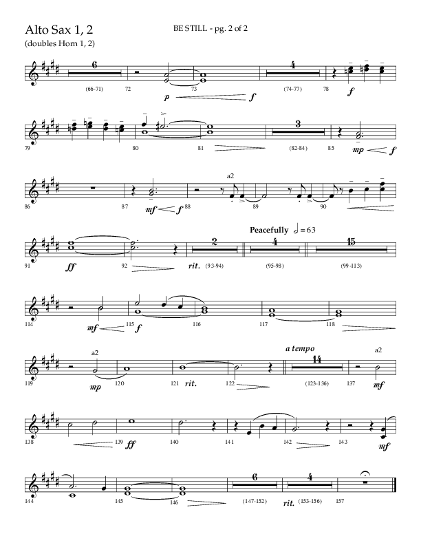Be Still (Choral Anthem SATB) Alto Sax 1/2 (Lifeway Choral / Arr. Phillip Keveren / Orch. Danny Mitchell)