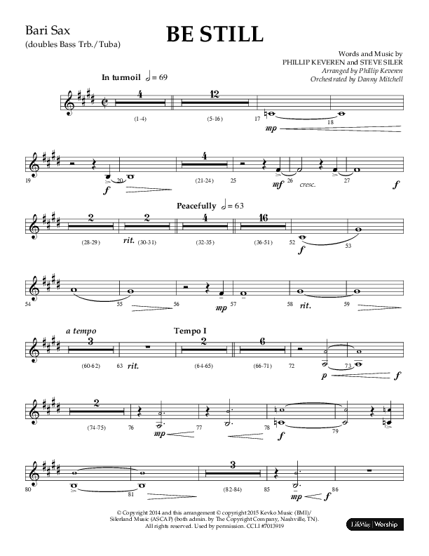 Be Still (Choral Anthem SATB) Bari Sax (Lifeway Choral / Arr. Phillip Keveren / Orch. Danny Mitchell)