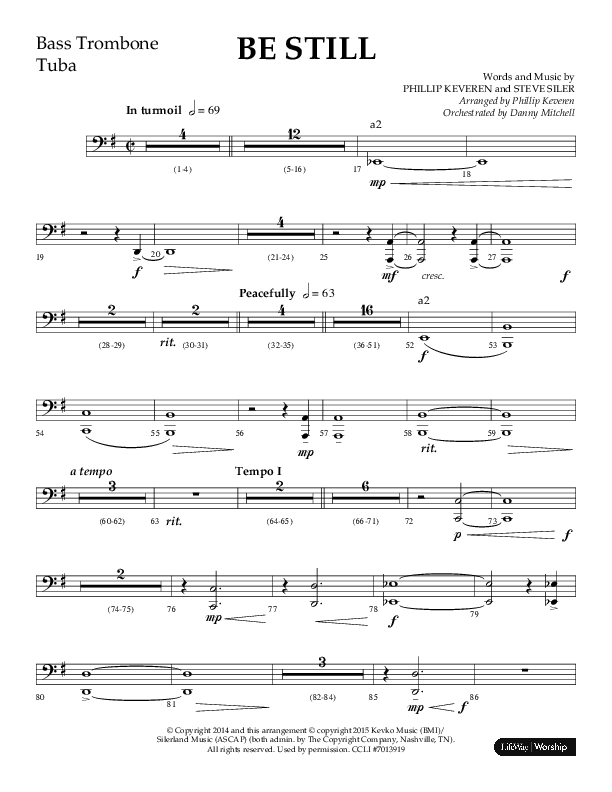 Be Still (Choral Anthem SATB) Bass Trombone, Tuba (Lifeway Choral / Arr. Phillip Keveren / Orch. Danny Mitchell)