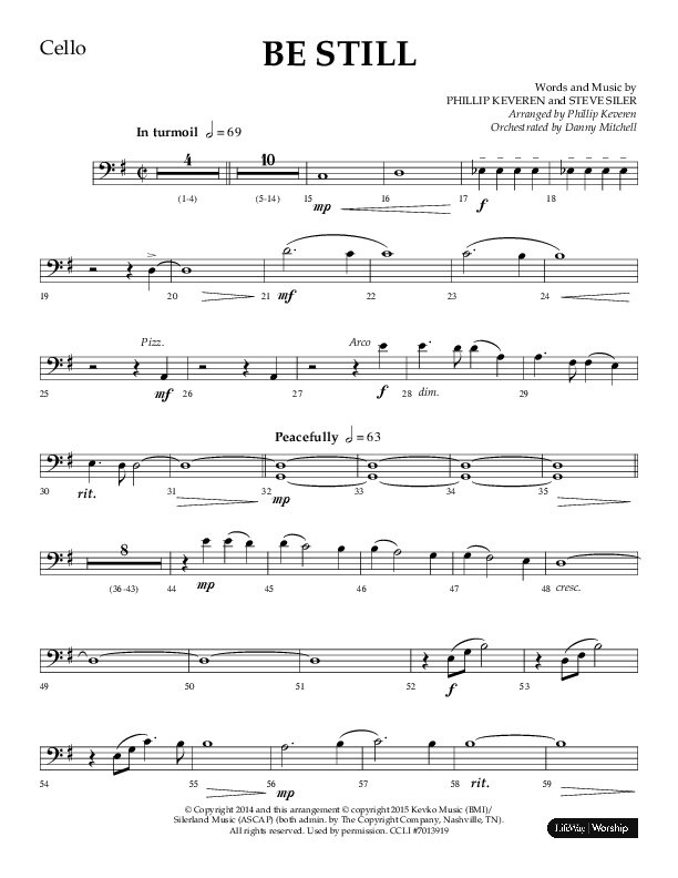 Be Still (Choral Anthem SATB) Cello (Lifeway Choral / Arr. Phillip Keveren / Orch. Danny Mitchell)