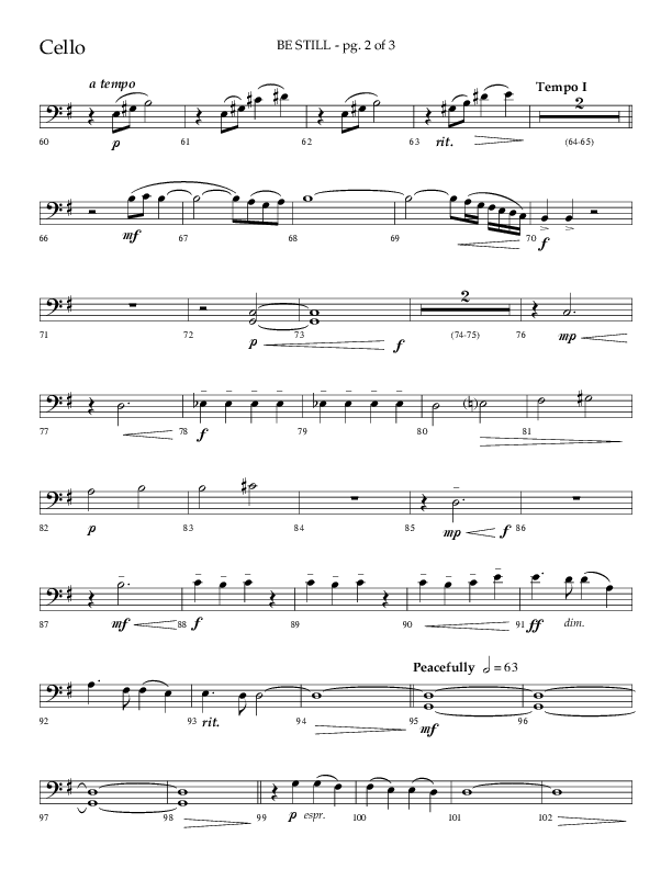 Be Still (Choral Anthem SATB) Cello (Lifeway Choral / Arr. Phillip Keveren / Orch. Danny Mitchell)