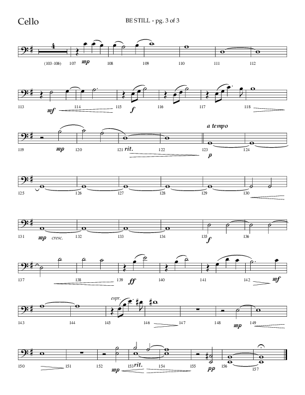Be Still (Choral Anthem SATB) Cello (Lifeway Choral / Arr. Phillip Keveren / Orch. Danny Mitchell)