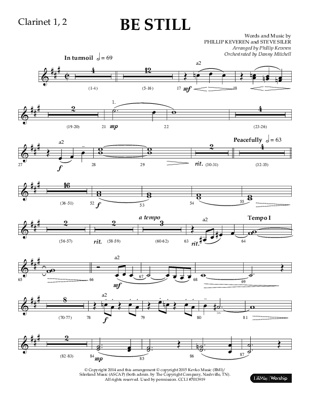 Be Still (Choral Anthem SATB) Clarinet 1/2 (Lifeway Choral / Arr. Phillip Keveren / Orch. Danny Mitchell)
