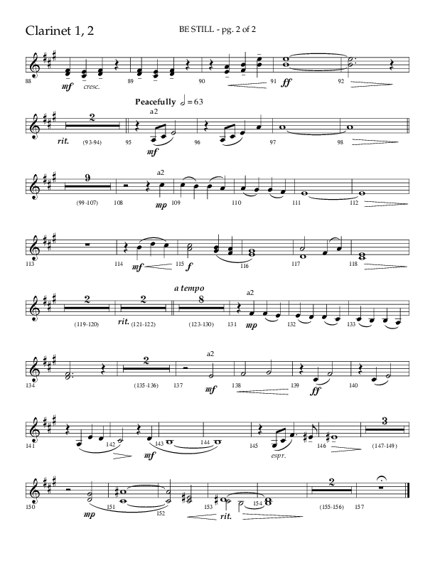 Be Still (Choral Anthem SATB) Clarinet 1/2 (Lifeway Choral / Arr. Phillip Keveren / Orch. Danny Mitchell)