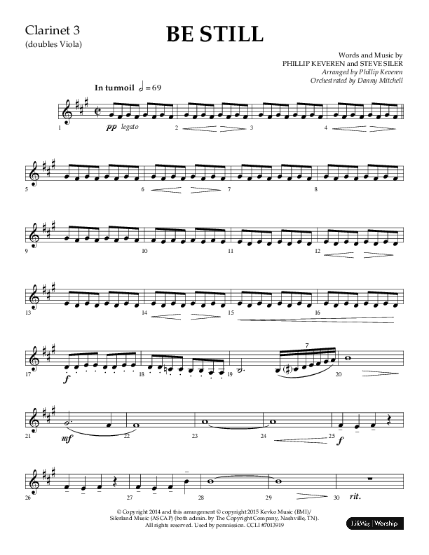 Be Still (Choral Anthem SATB) Clarinet 3 (Lifeway Choral / Arr. Phillip Keveren / Orch. Danny Mitchell)