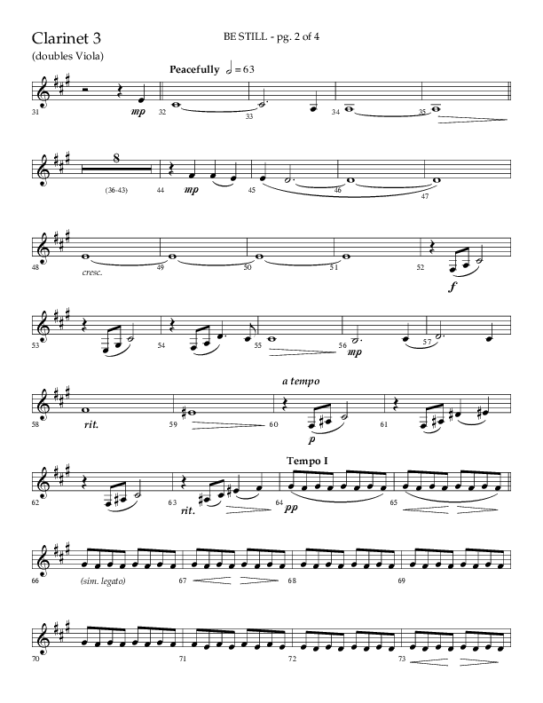 Be Still (Choral Anthem SATB) Clarinet 3 (Lifeway Choral / Arr. Phillip Keveren / Orch. Danny Mitchell)