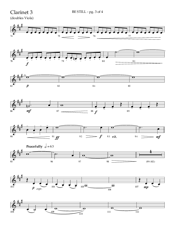 Be Still (Choral Anthem SATB) Clarinet 3 (Lifeway Choral / Arr. Phillip Keveren / Orch. Danny Mitchell)