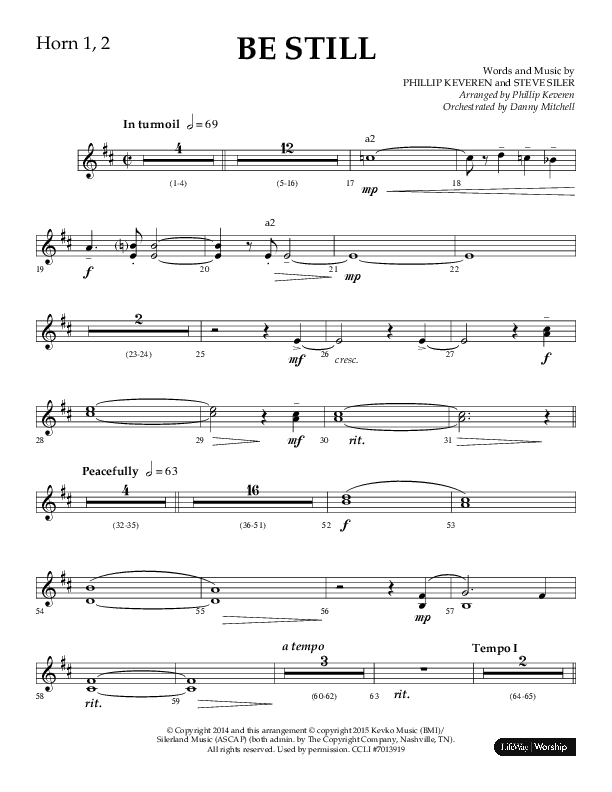 Be Still (Choral Anthem SATB) French Horn 1/2 (Lifeway Choral / Arr. Phillip Keveren / Orch. Danny Mitchell)