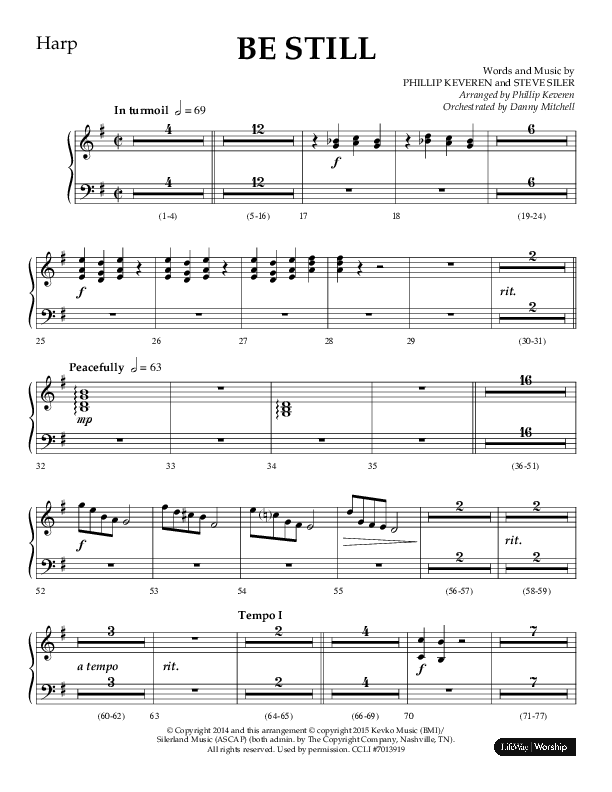 Be Still (Choral Anthem SATB) Harp (Lifeway Choral / Arr. Phillip Keveren / Orch. Danny Mitchell)