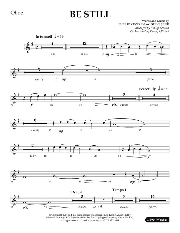Be Still (Choral Anthem SATB) Oboe (Lifeway Choral / Arr. Phillip Keveren / Orch. Danny Mitchell)