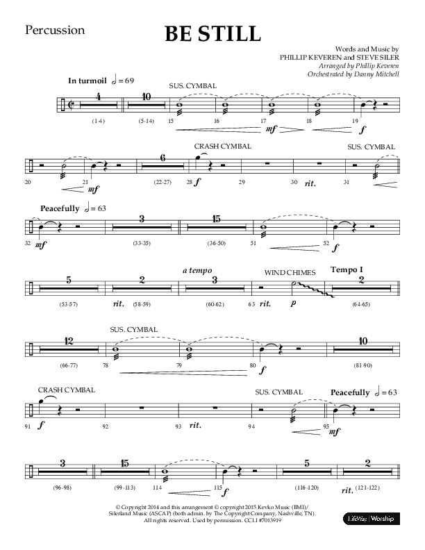 Be Still (Choral Anthem SATB) Percussion (Lifeway Choral / Arr. Phillip Keveren / Orch. Danny Mitchell)