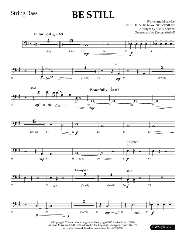 Be Still (Choral Anthem SATB) String Bass (Lifeway Choral / Arr. Phillip Keveren / Orch. Danny Mitchell)